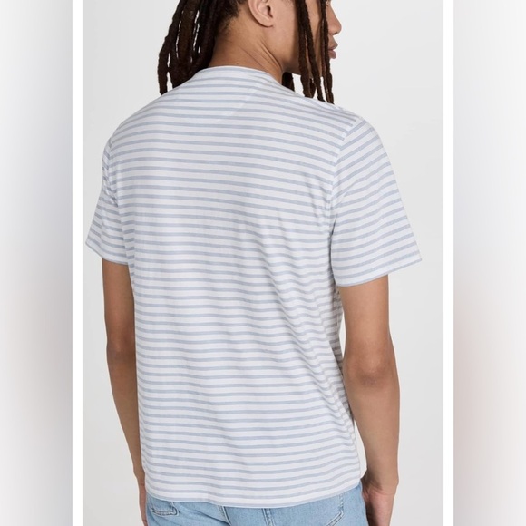 Vince NEP Stripe Henley Tee in Chalk Blue/Off White - Picture 3 of 7